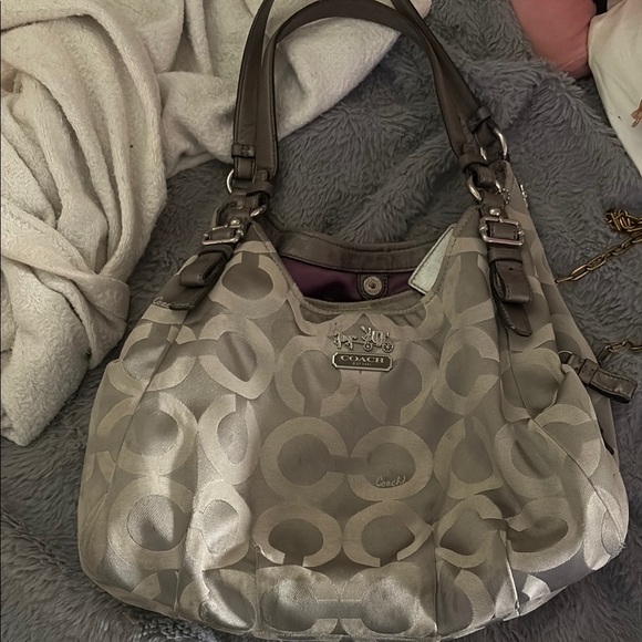 Coach Gray Shoulder Bag with Signature Monogram - Picture 1 of 4